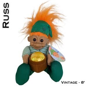 Vintage Russ Leprechaun Troll Doll w/Tag 8" Orange Hair Pot Of Gold St Patricks